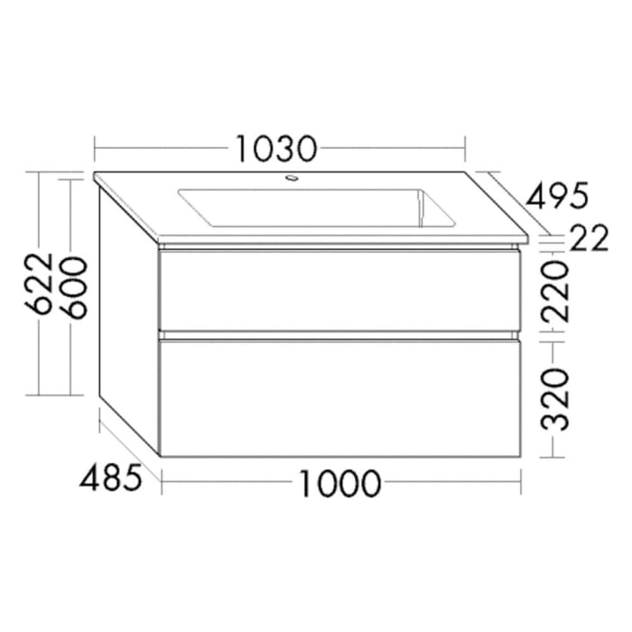 burgbad Lin20 Waschtischunterschrank mit Keramik-Waschtisch 103 cm, 2 Auszüge