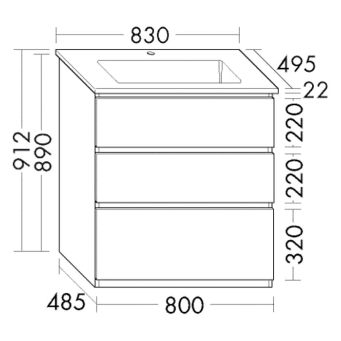 burgbad Lin20 Waschtischunterschrank mit Keramik-Waschtisch 83 cm, 3 Auszüge