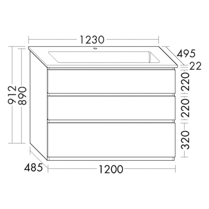 burgbad Lin20 Waschtischunterschrank mit Keramik-Waschtisch 123 cm, 3 Auszüge