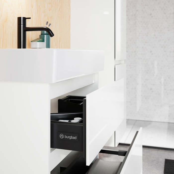 burgbad Lin20 Waschtischunterschrank mit Keramik-Waschtisch 63 cm, 2 Auszüge