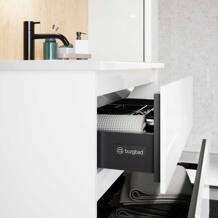 burgbad Lin20 Waschtischunterschrank mit Keramik-Waschtisch 83 cm, 2 Auszüge