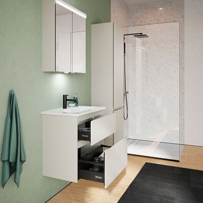 burgbad Lin20 Waschtischunterschrank mit Keramik-Waschtisch 63 cm, 2 Auszüge