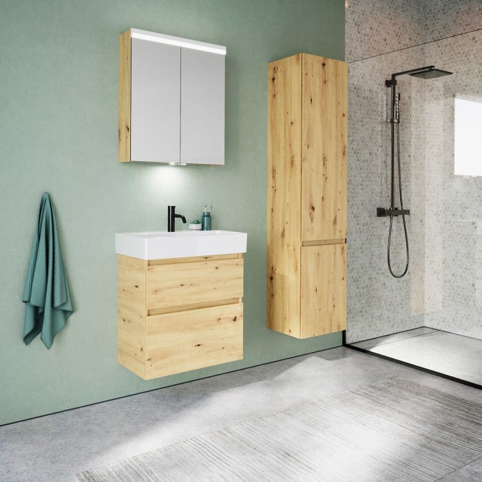 burgbad Lin20 Waschtischunterschrank mit Keramik-Waschtisch 63 cm, 2 Auszüge