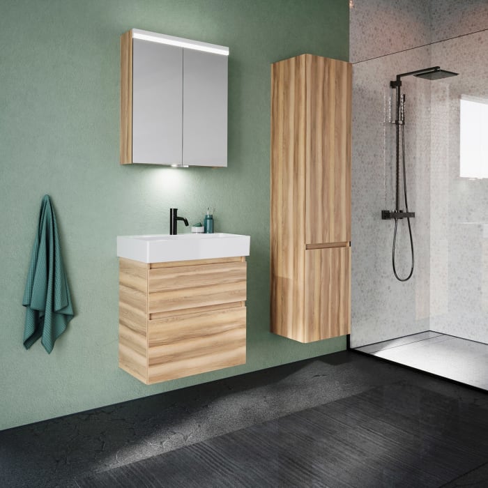 burgbad Lin20 Waschtischunterschrank mit Keramik-Waschtisch 63 cm, 2 Auszüge