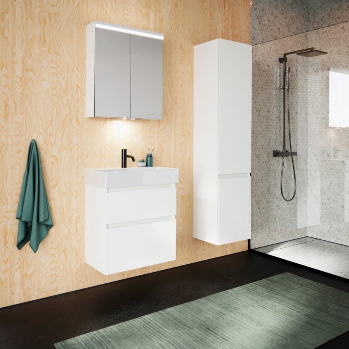 burgbad Lin20 Waschtischunterschrank mit Keramik-Waschtisch 63 cm, 2 Auszüge