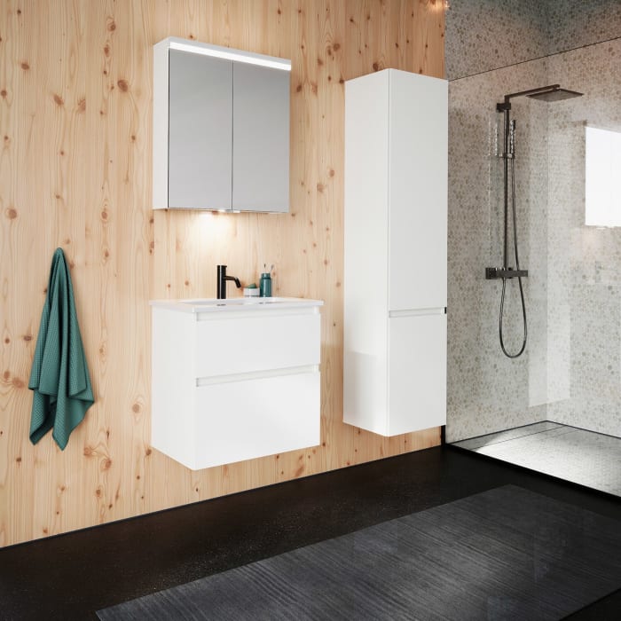 burgbad Lin20 Waschtischunterschrank mit Keramik-Waschtisch 63 cm, 2 Auszüge