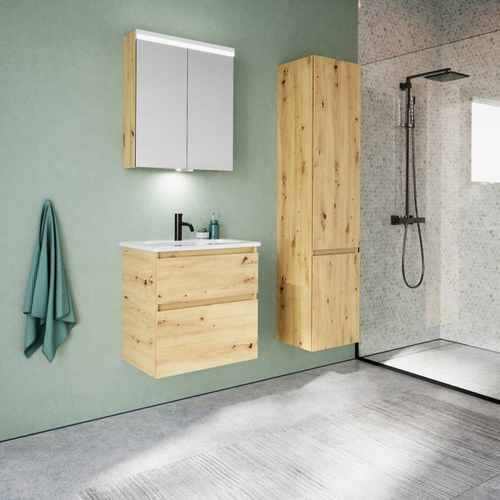 burgbad Lin20 Waschtischunterschrank mit Keramik-Waschtisch 63 cm, 2 Auszüge