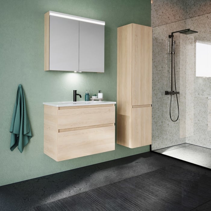 burgbad Lin20 Waschtischunterschrank mit Keramik-Waschtisch 83 cm, 2 Auszüge