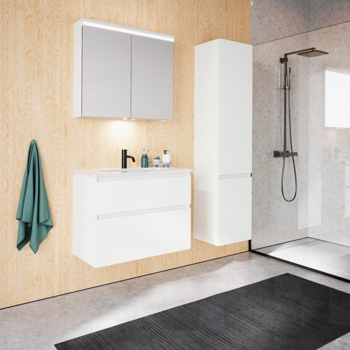 burgbad Lin20 Waschtischunterschrank mit Keramik-Waschtisch 83 cm, 2 Auszüge