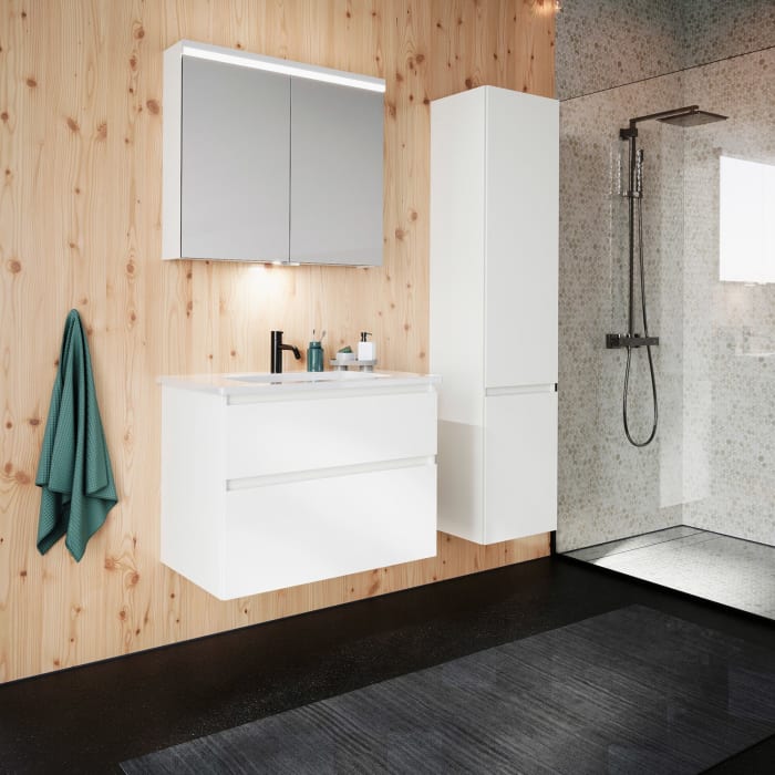 burgbad Lin20 Waschtischunterschrank mit Keramik-Waschtisch 83 cm, 2 Auszüge