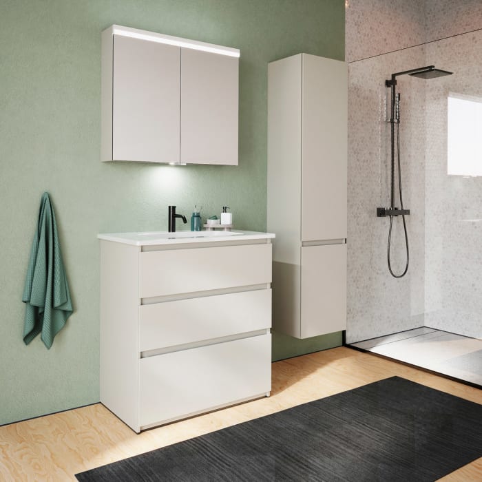 burgbad Lin20 Waschtischunterschrank mit Keramik-Waschtisch 83 cm, 3 Auszüge