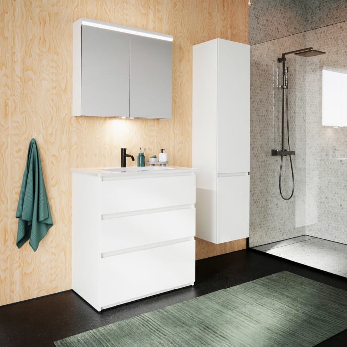 burgbad Lin20 Waschtischunterschrank mit Keramik-Waschtisch 83 cm, 3 Auszüge