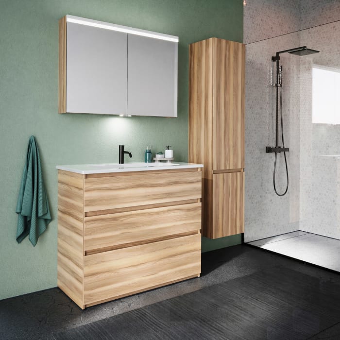 burgbad Lin20 Waschtischunterschrank mit Keramik-Waschtisch 103 cm, 3 Auszüge