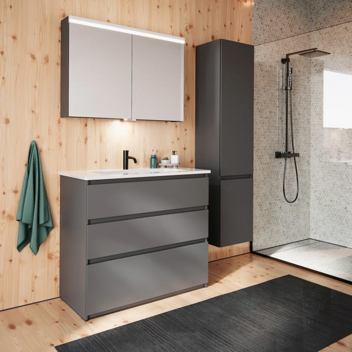 burgbad Lin20 Waschtischunterschrank mit Keramik-Waschtisch 103 cm, 3 Auszüge