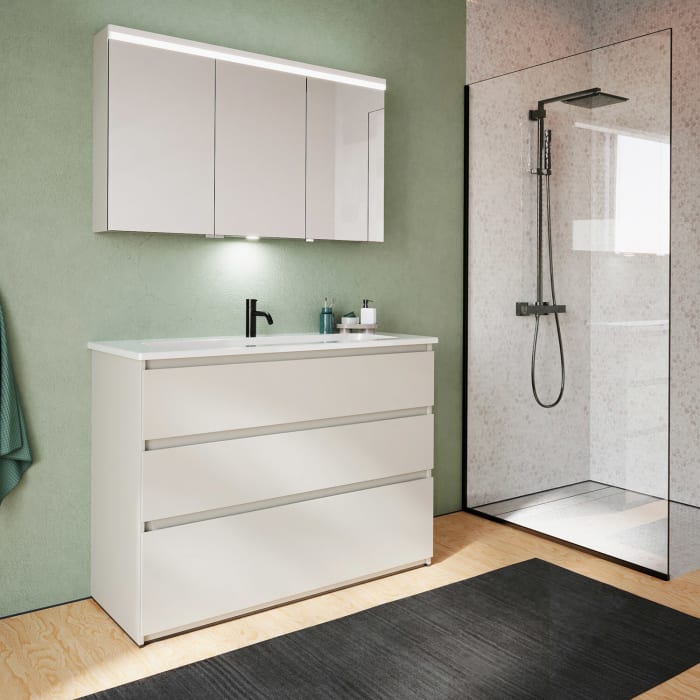 burgbad Lin20 Waschtischunterschrank mit Keramik-Waschtisch 123 cm, 3 Auszüge