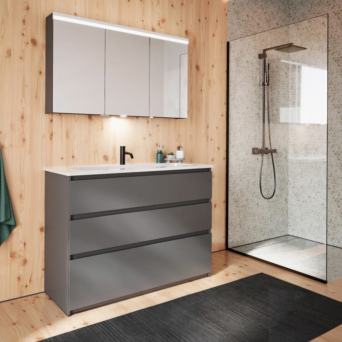 burgbad Lin20 Waschtischunterschrank mit Keramik-Waschtisch 123 cm, 3 Auszüge