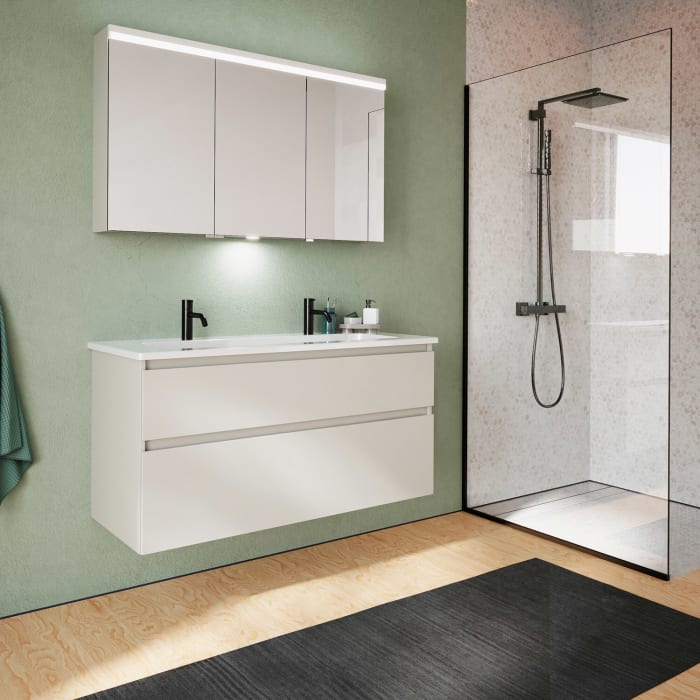 burgbad Lin20 Waschtischunterschrank mit Keramik-Waschtisch 123 cm, 2 Auszüge