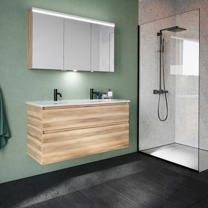 burgbad Lin20 Waschtischunterschrank mit Keramik-Waschtisch 123 cm, 2 Auszüge