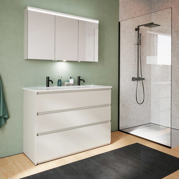 burgbad Lin20 Waschtischunterschrank mit Keramik-Waschtisch 123 cm, 3 Auszüge