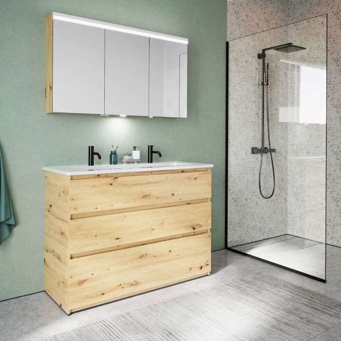 burgbad Lin20 Waschtischunterschrank mit Keramik-Waschtisch 123 cm, 3 Auszüge