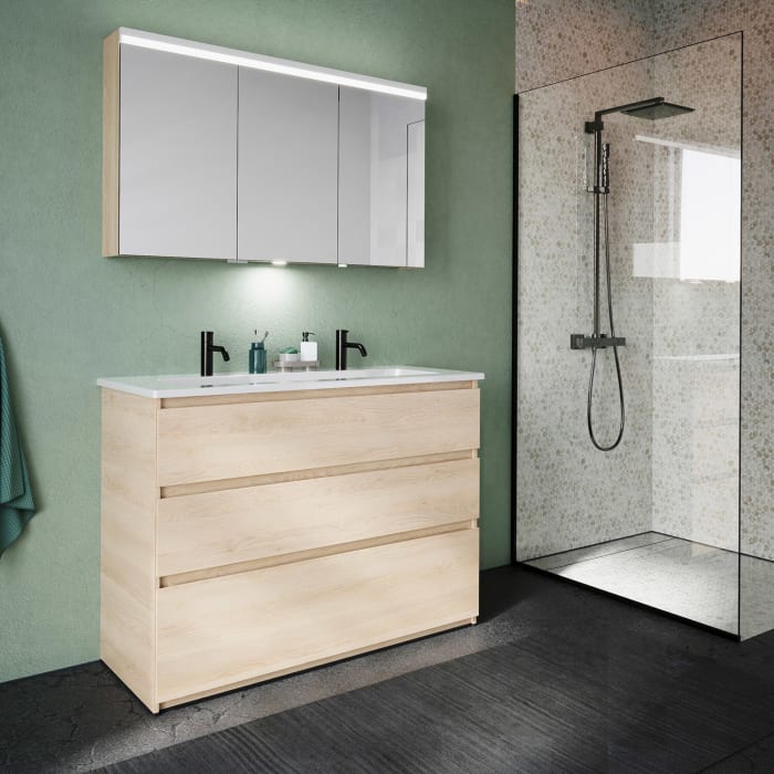 burgbad Lin20 Waschtischunterschrank mit Keramik-Waschtisch 123 cm, 3 Auszüge