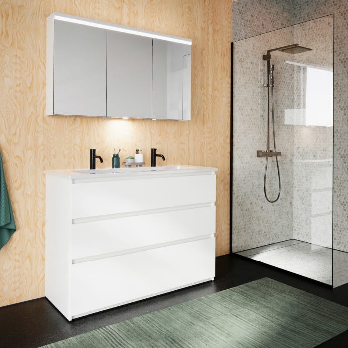 burgbad Lin20 Waschtischunterschrank mit Keramik-Waschtisch 123 cm, 3 Auszüge