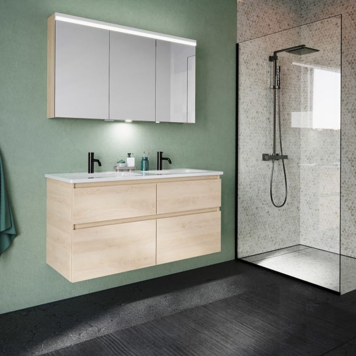 burgbad Lin20 Waschtischunterschrank mit Keramik-Doppelwaschtisch 123 cm, 4 Auszüge