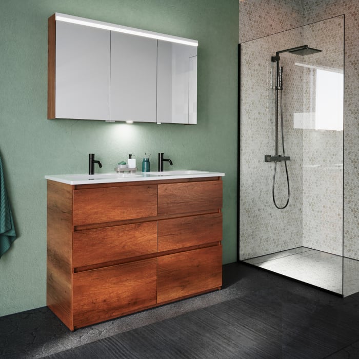 burgbad Lin20 Waschtischunterschrank mit Keramik-Doppelwaschtisch 123 cm, 6 Auszüge