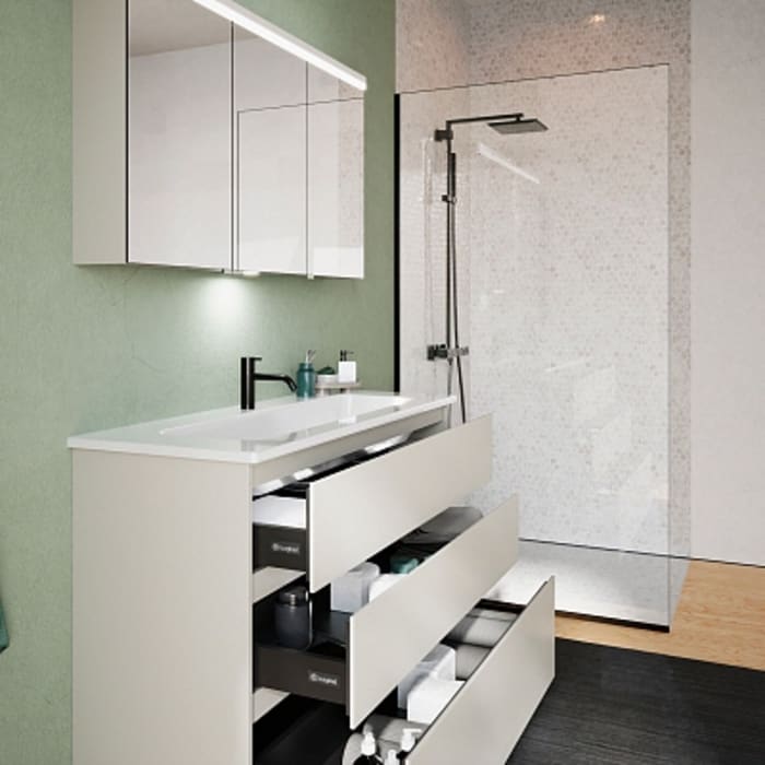 burgbad Lin20 Waschtischunterschrank mit Keramik-Waschtisch 123 cm, 3 Auszüge