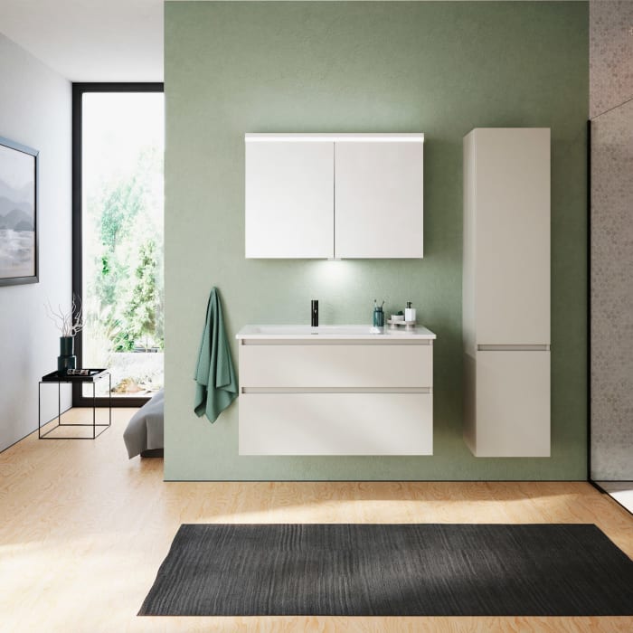 burgbad Lin20 Waschtischunterschrank mit Keramik-Waschtisch 103 cm, 2 Auszüge, links