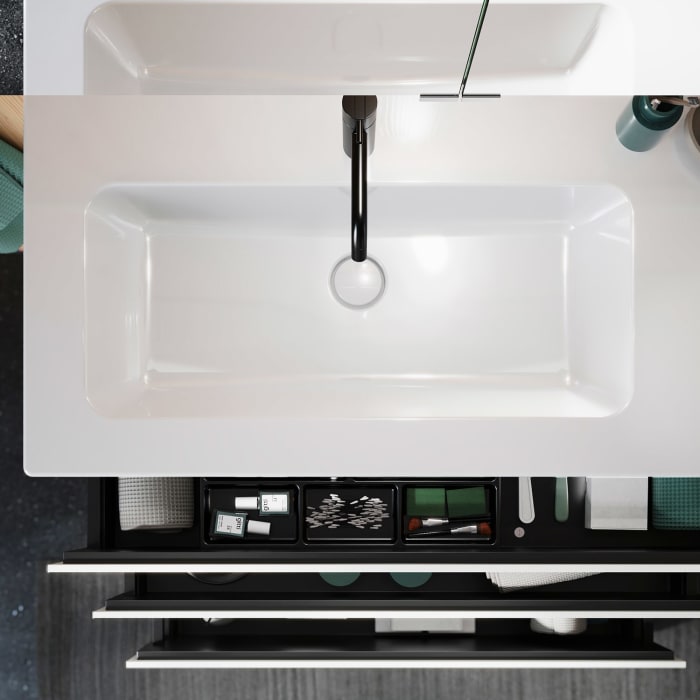 burgbad Lin20 Waschtischunterschrank mit Keramik-Waschtisch 103 cm, 3 Auszüge, links