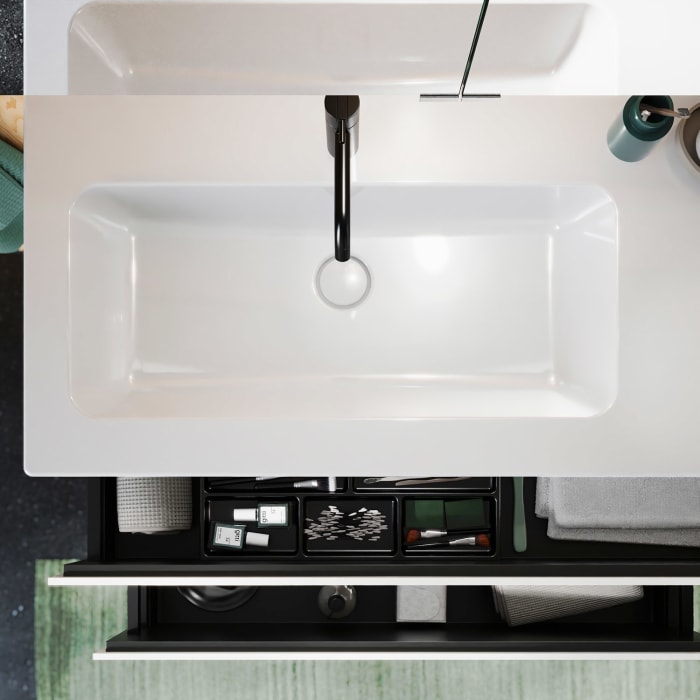 burgbad Lin20 Waschtischunterschrank mit Keramik-Waschtisch 103 cm, 2 Auszüge, links