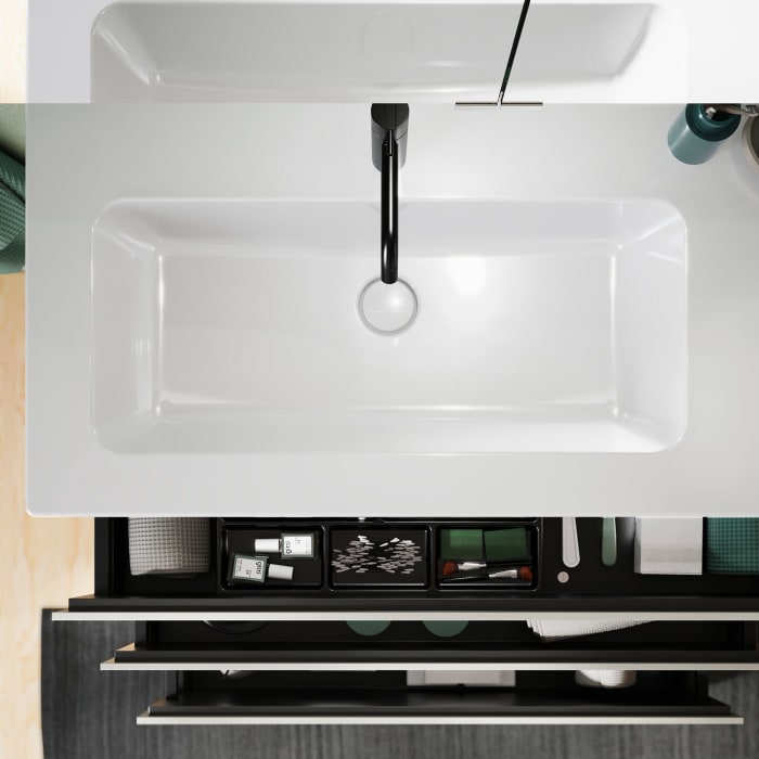 burgbad Lin20 Waschtischunterschrank mit Keramik-Waschtisch 103 cm, 3 Auszüge, links