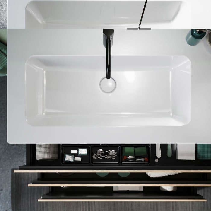 burgbad Lin20 Waschtischunterschrank mit Keramik-Waschtisch 103 cm, 3 Auszüge, links