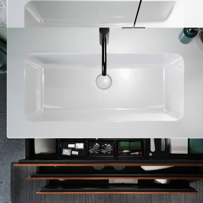 burgbad Lin20 Waschtischunterschrank mit Keramik-Waschtisch 103 cm, 3 Auszüge, links