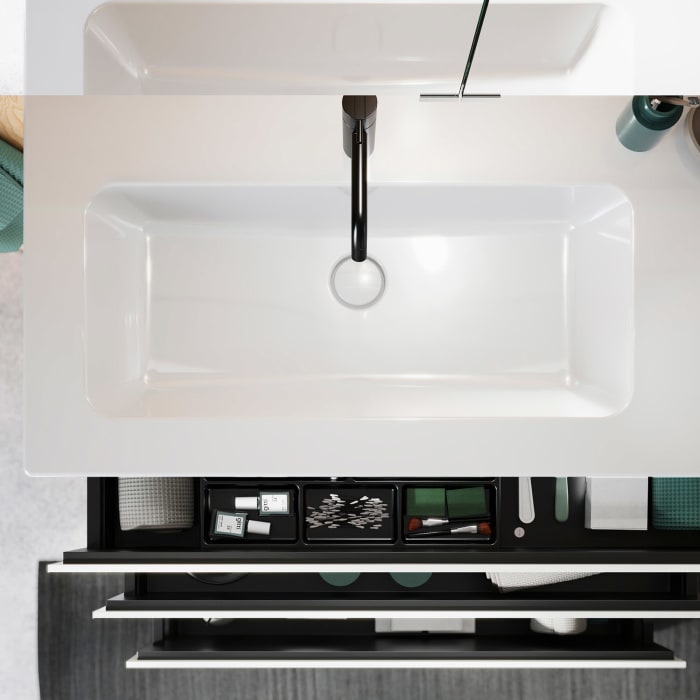 burgbad Lin20 Waschtischunterschrank mit Keramik-Waschtisch 103 cm, 3 Auszüge, links