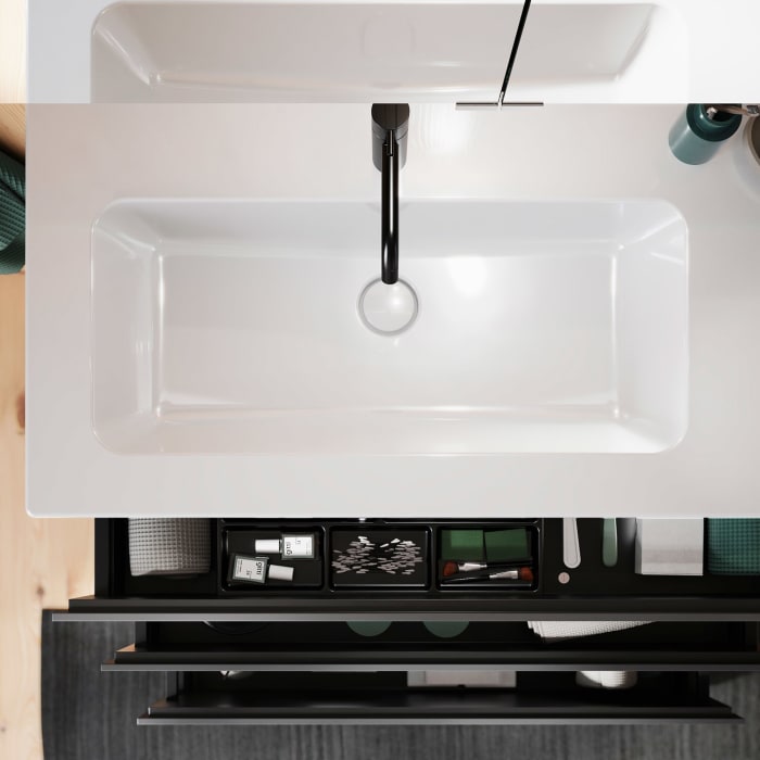 burgbad Lin20 Waschtischunterschrank mit Keramik-Waschtisch 103 cm, 3 Auszüge, links