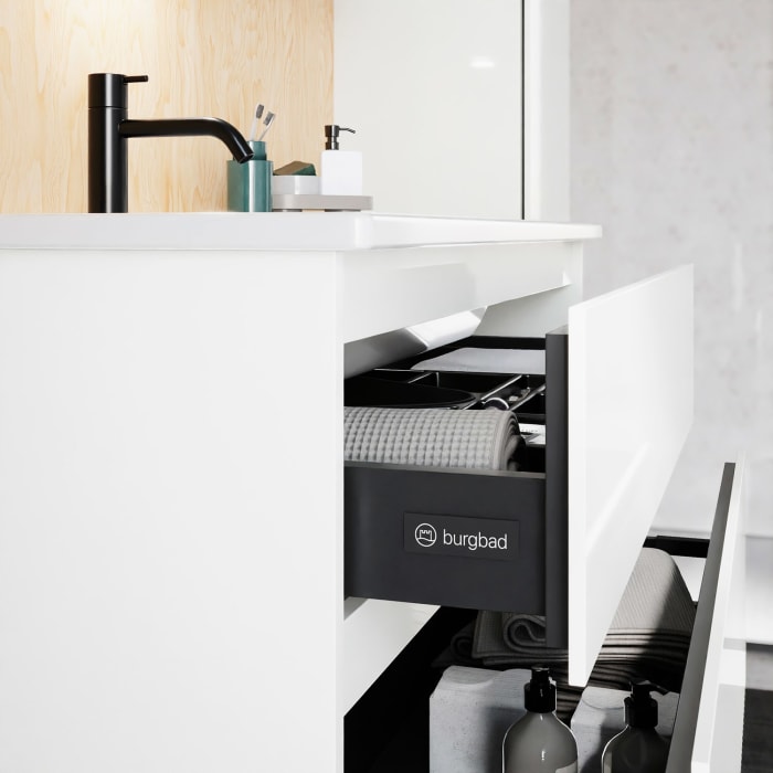 burgbad Lin20 Waschtischunterschrank mit Keramik-Waschtisch 103 cm, 2 Auszüge, links