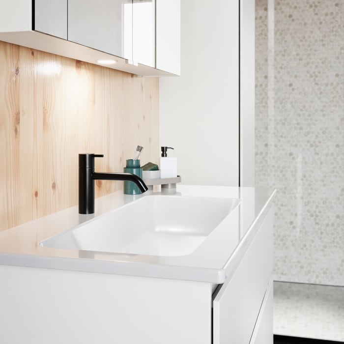 burgbad Lin20 Waschtischunterschrank mit Keramik-Waschtisch 103 cm, 2 Auszüge, links