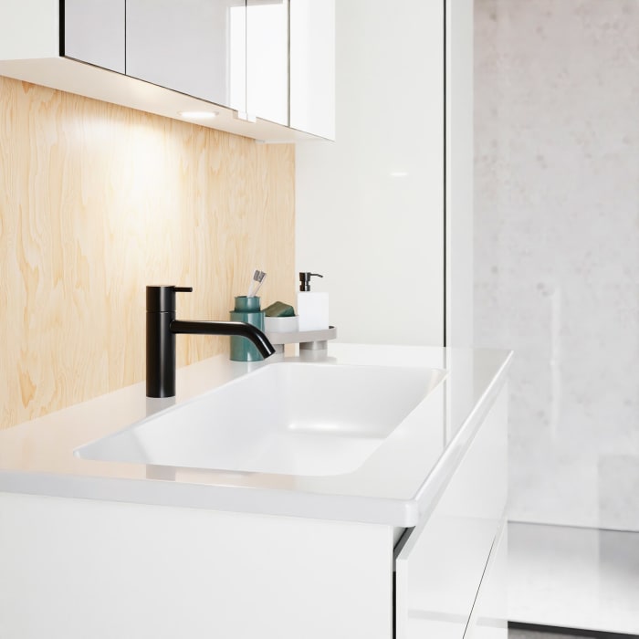 burgbad Lin20 Waschtischunterschrank mit Keramik-Waschtisch 103 cm, 2 Auszüge, links