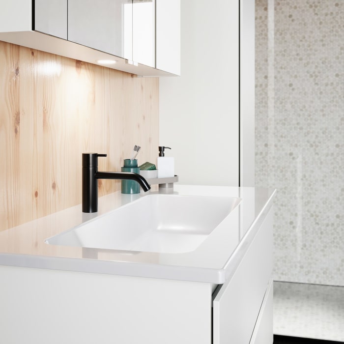 burgbad Lin20 Waschtischunterschrank mit Keramik-Waschtisch 103 cm, 3 Auszüge, links