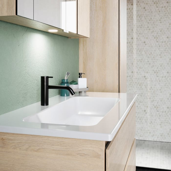 burgbad Lin20 Waschtischunterschrank mit Keramik-Waschtisch 103 cm, 3 Auszüge, links