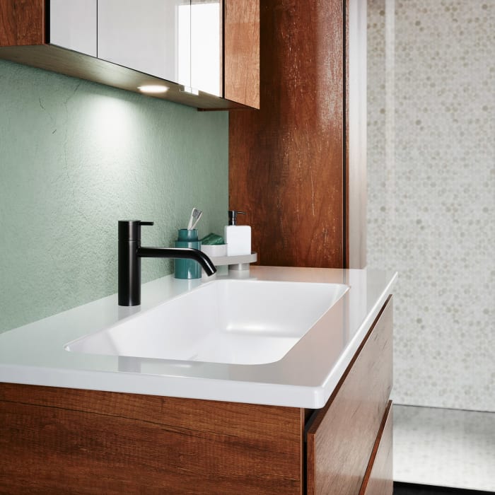 burgbad Lin20 Waschtischunterschrank mit Keramik-Waschtisch 103 cm, 3 Auszüge, links