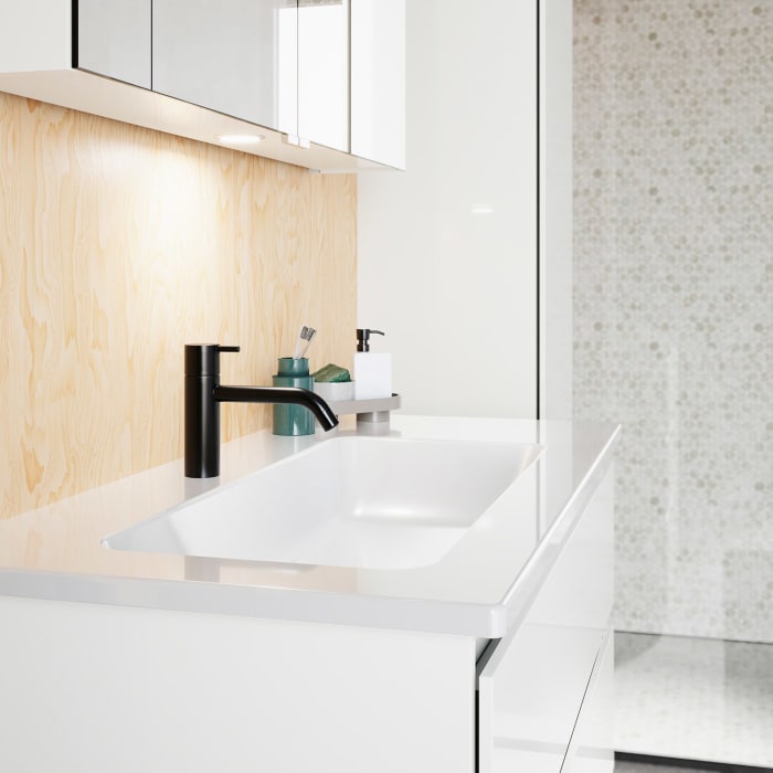 burgbad Lin20 Waschtischunterschrank mit Keramik-Waschtisch 103 cm, 3 Auszüge, links