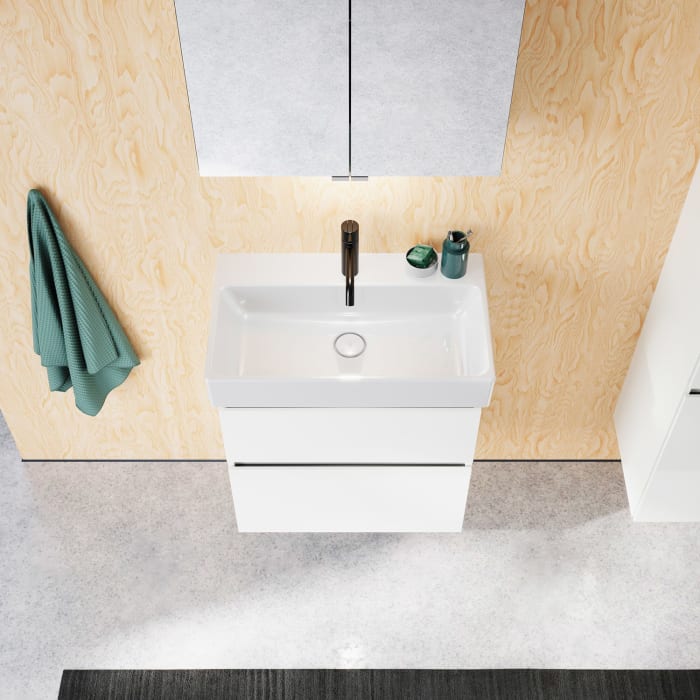 burgbad Lin20 Waschtischunterschrank mit Keramik-Waschtisch 63 cm, 2 Auszüge