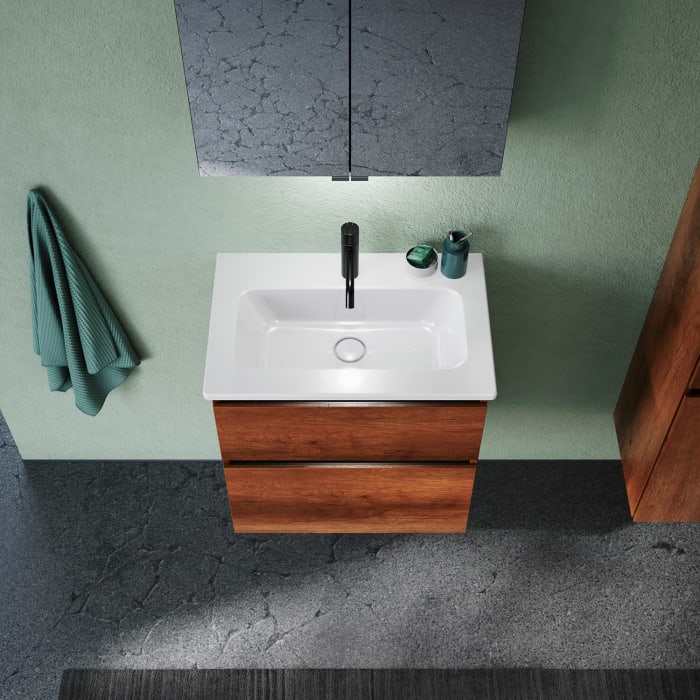 burgbad Lin20 Waschtischunterschrank mit Keramik-Waschtisch 63 cm, 2 Auszüge