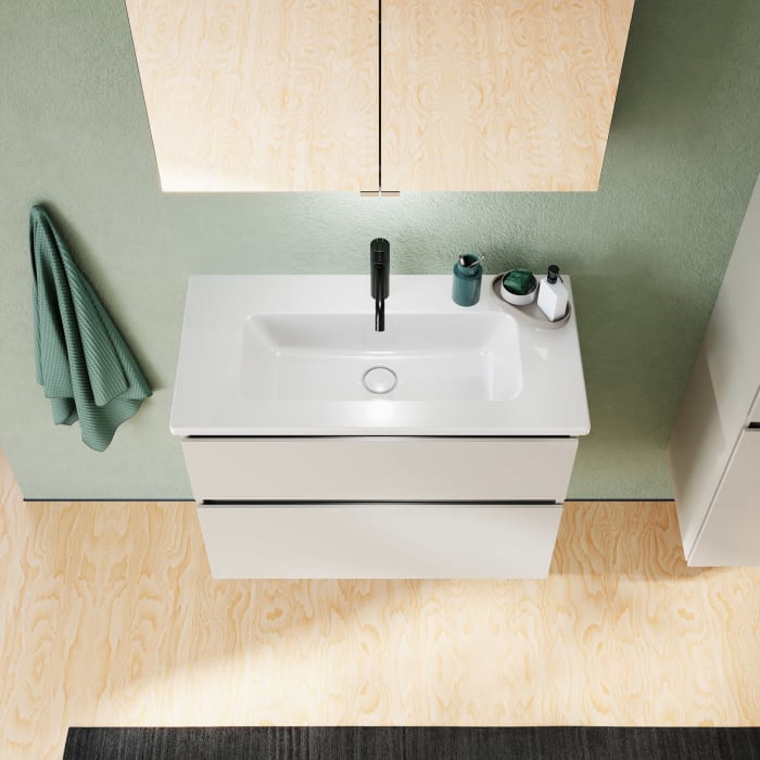 burgbad Lin20 Waschtischunterschrank mit Keramik-Waschtisch 83 cm, 2 Auszüge