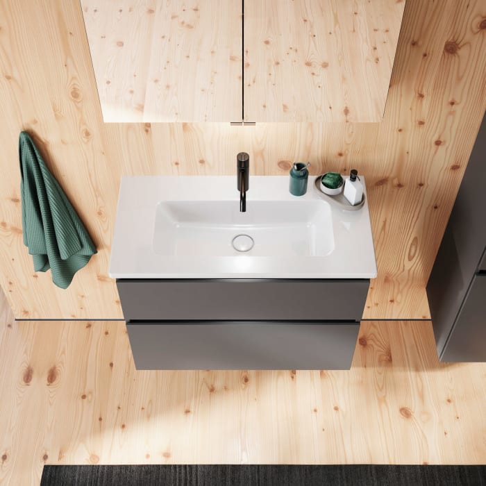 burgbad Lin20 Waschtischunterschrank mit Keramik-Waschtisch 83 cm, 2 Auszüge