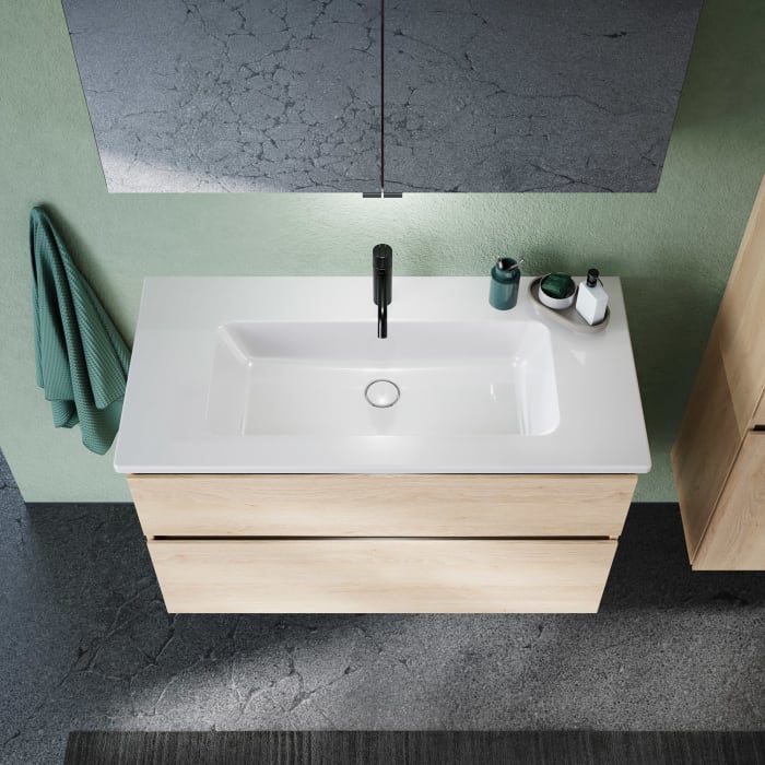 burgbad Lin20 Waschtischunterschrank mit Keramik-Waschtisch 103 cm, 2 Auszüge