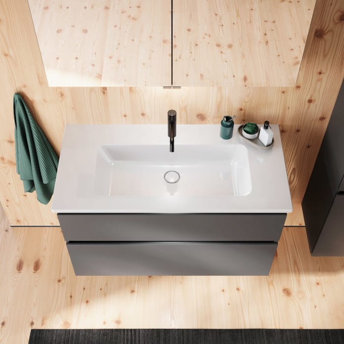 burgbad Lin20 Waschtischunterschrank mit Keramik-Waschtisch 103 cm, 2 Auszüge